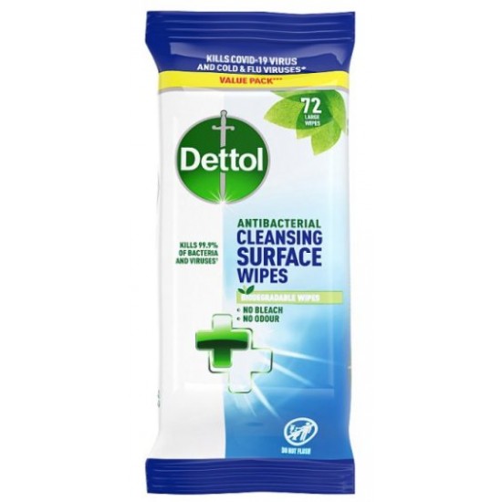 Dettol Antibacterial Cleansing Surface Wipes (72 Large Wipes) 