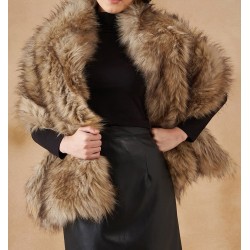 Women Faux Fur Cape Reversible Shawl